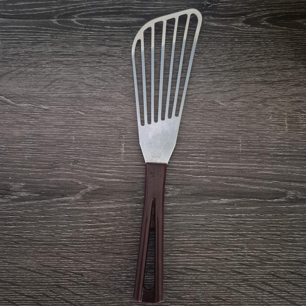 Vintage Stanhome Fish Spatula Stainless Steel Slotted Angled Food Turner *Rare*